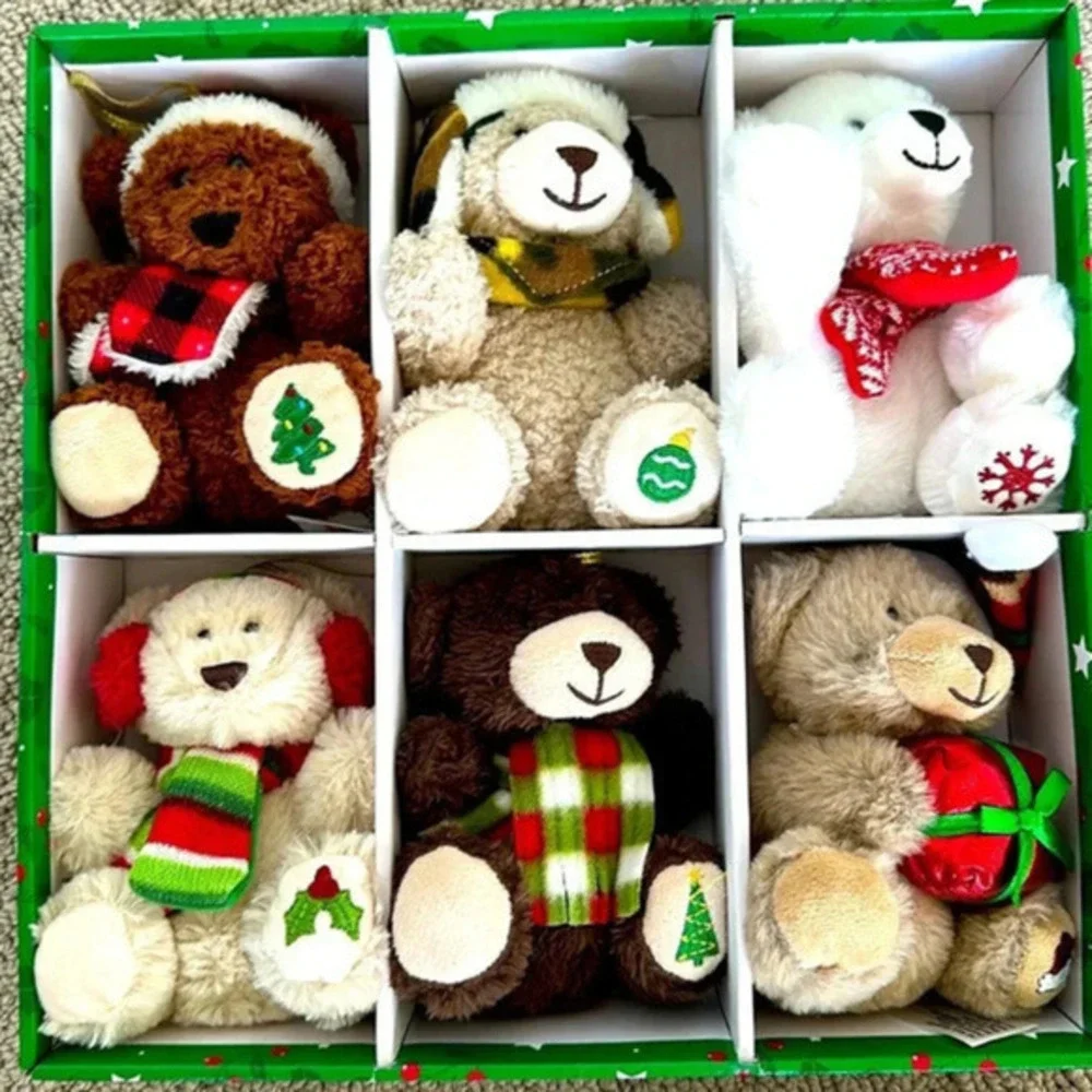 Plush ormanent collection-6 pieces cute hanging  teddy bears for holiday decor